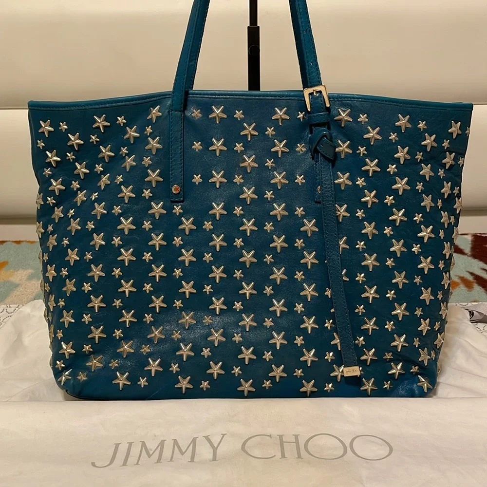 Jimmy Choo Teal Star-Studded Tote